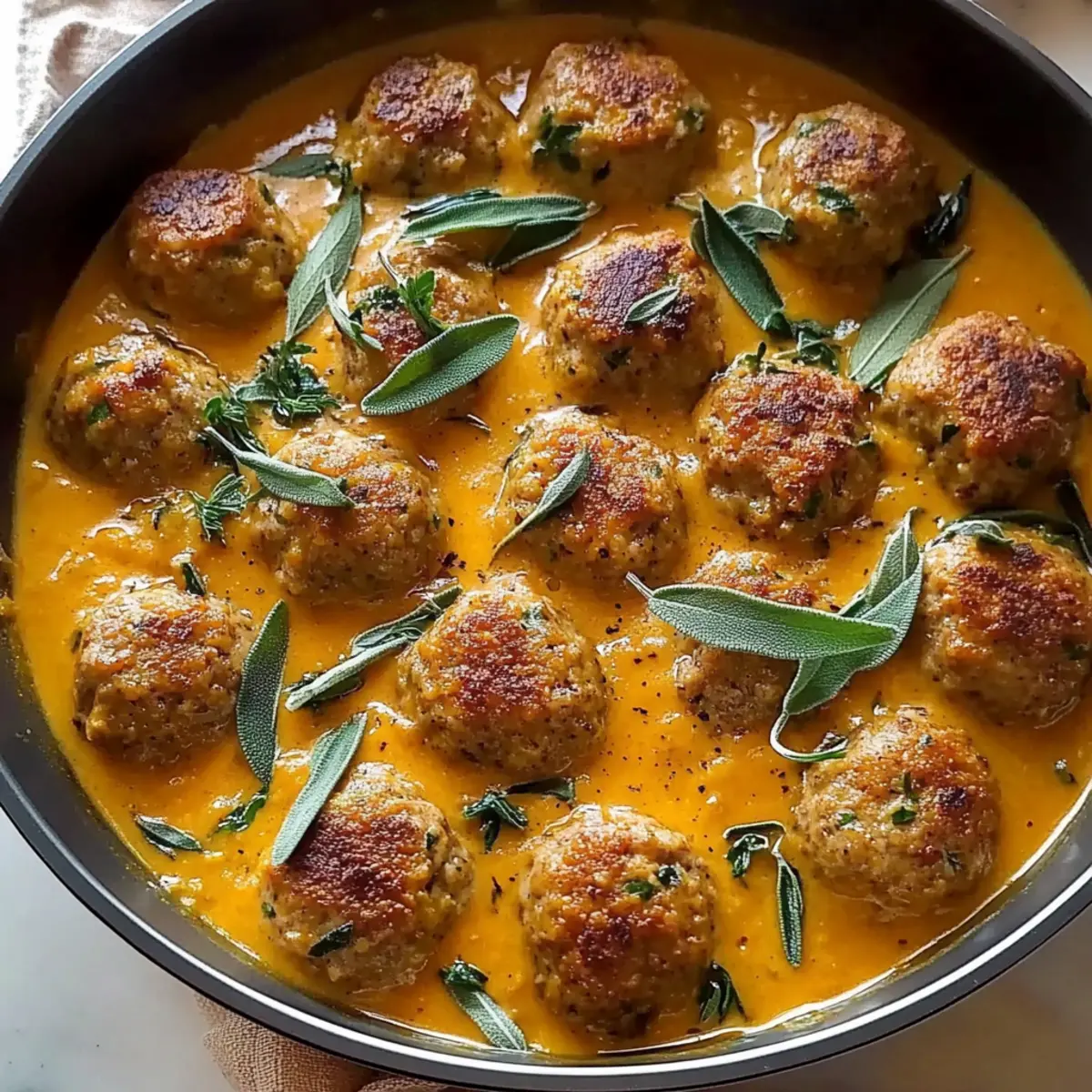 Hearty Turkey Meatballs in Creamy Pumpkin Sage Bliss
