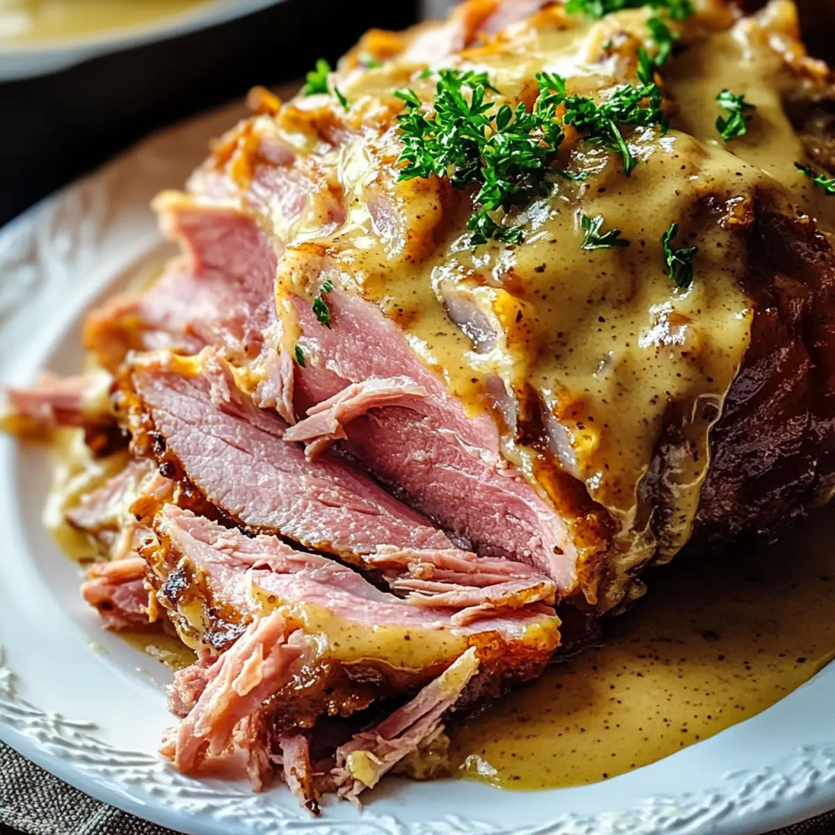 Savory Slowcooker Creamy Mustard Pulled Ham Delight