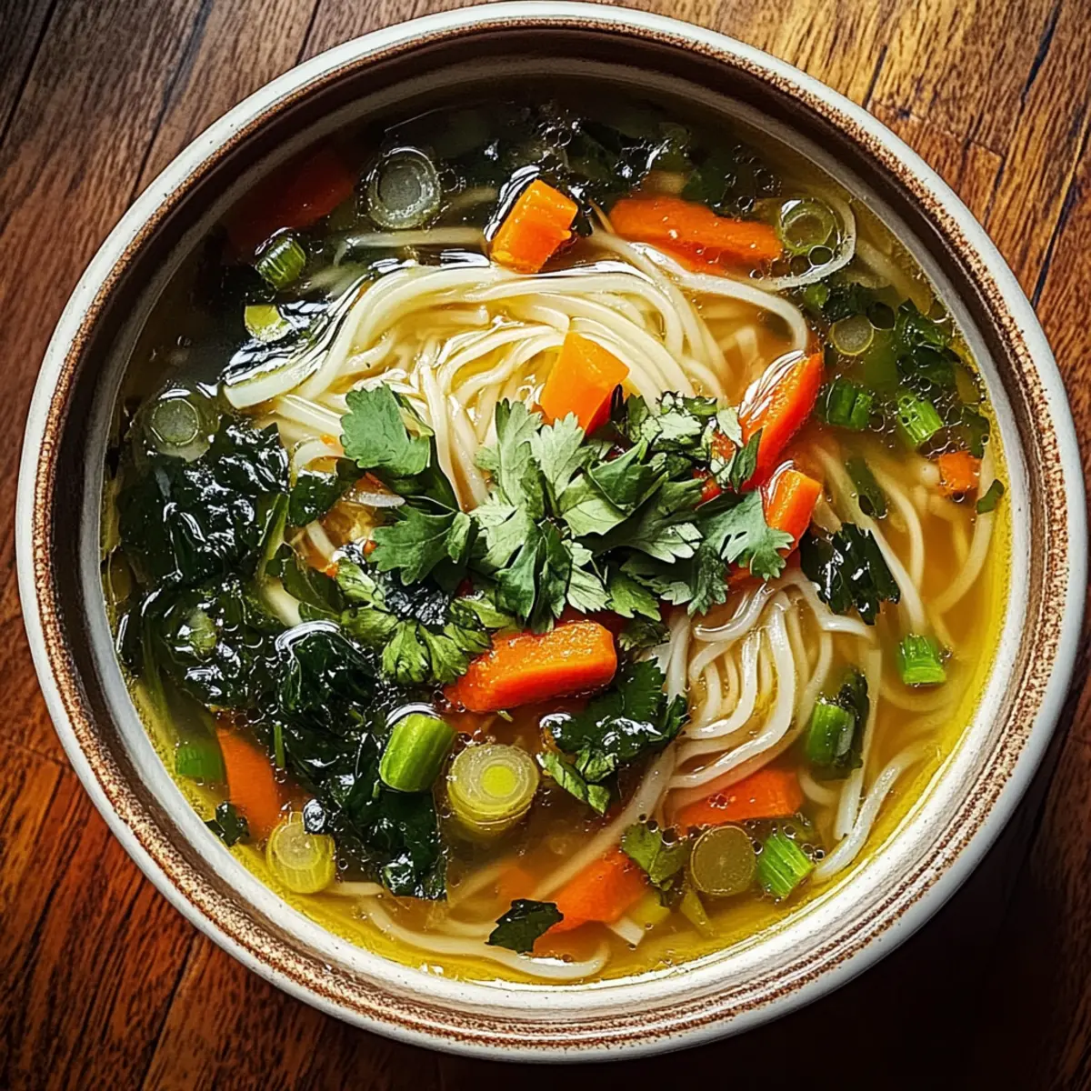 Healing Ginger Garlic Broth with Rice Noodles for Coziness