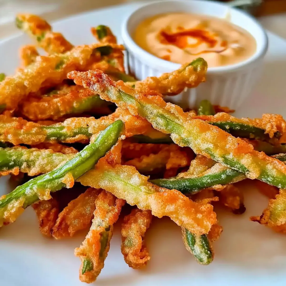 Crispy Fried Green Beans with Spicy Sriracha Mayo Bliss