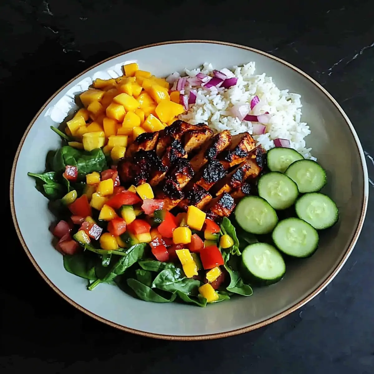 Delicious Jerk Chicken Buddha Bowl with Mango Salsa Bliss
