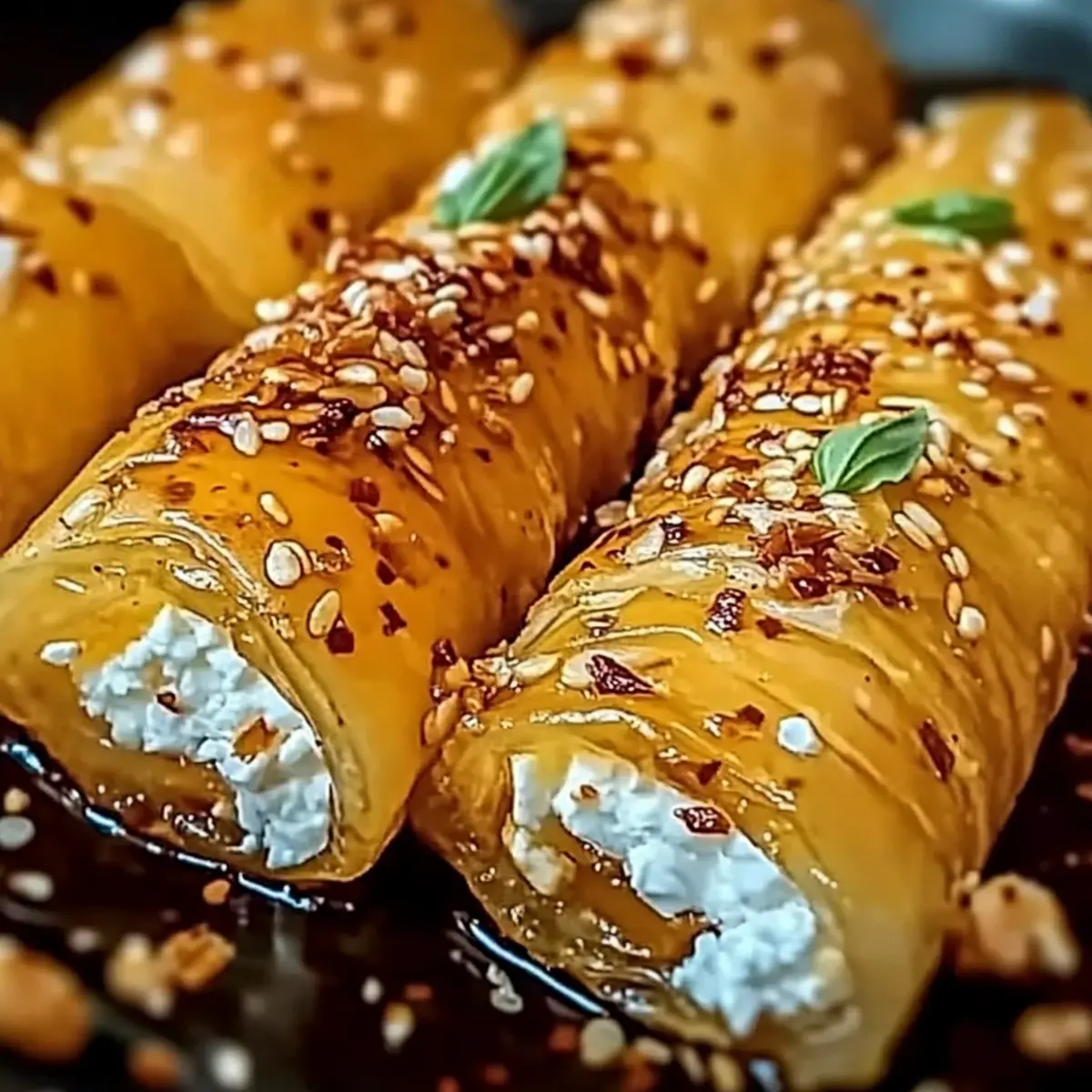 Oven Fried Feta Rolls with Chili Honey for a Zesty Treat