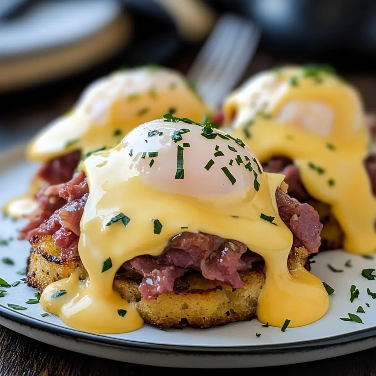 Savory Corned Beef Hash Eggs Benedict for Weekend Brunch