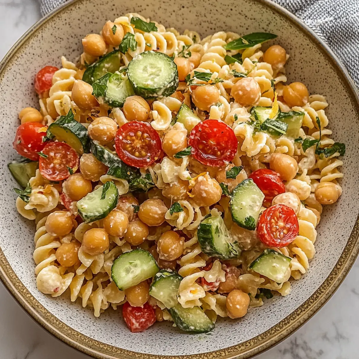 Delicious Chickpea Pasta Salad with Creamy Tahini Twist