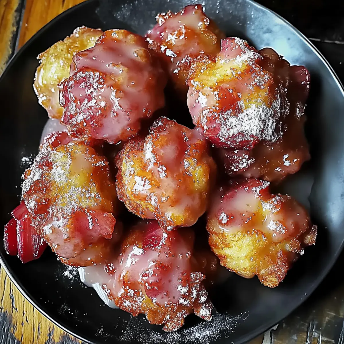 Crunchy Rhubarb Fritters with Sweet Vanilla Drizzle