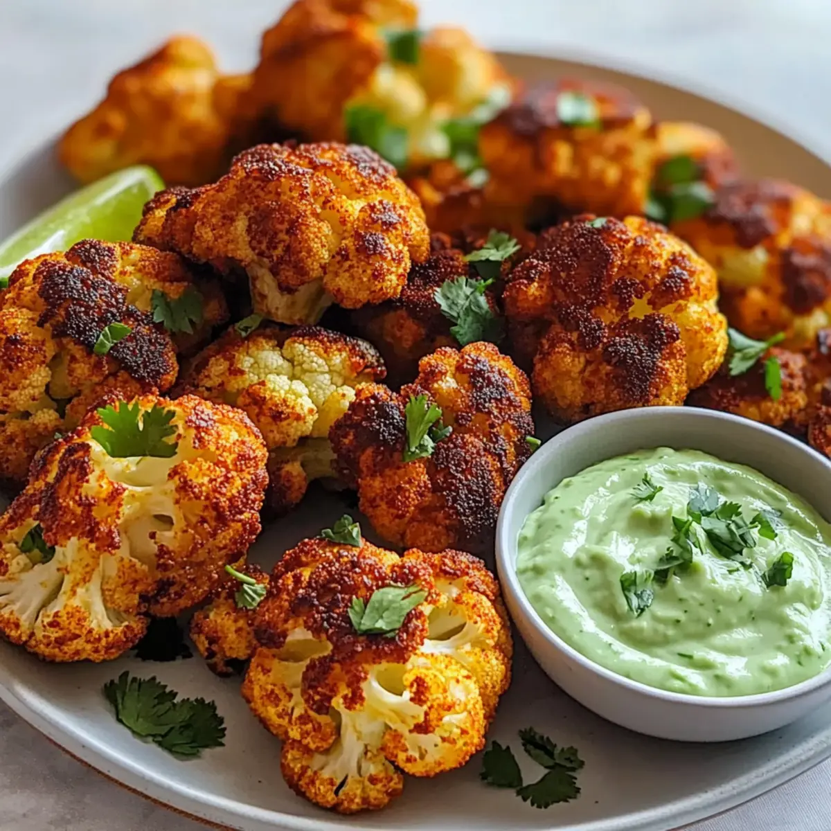 Crispy Chili Lime Cauliflower Bites with Creamy Avocado Crema