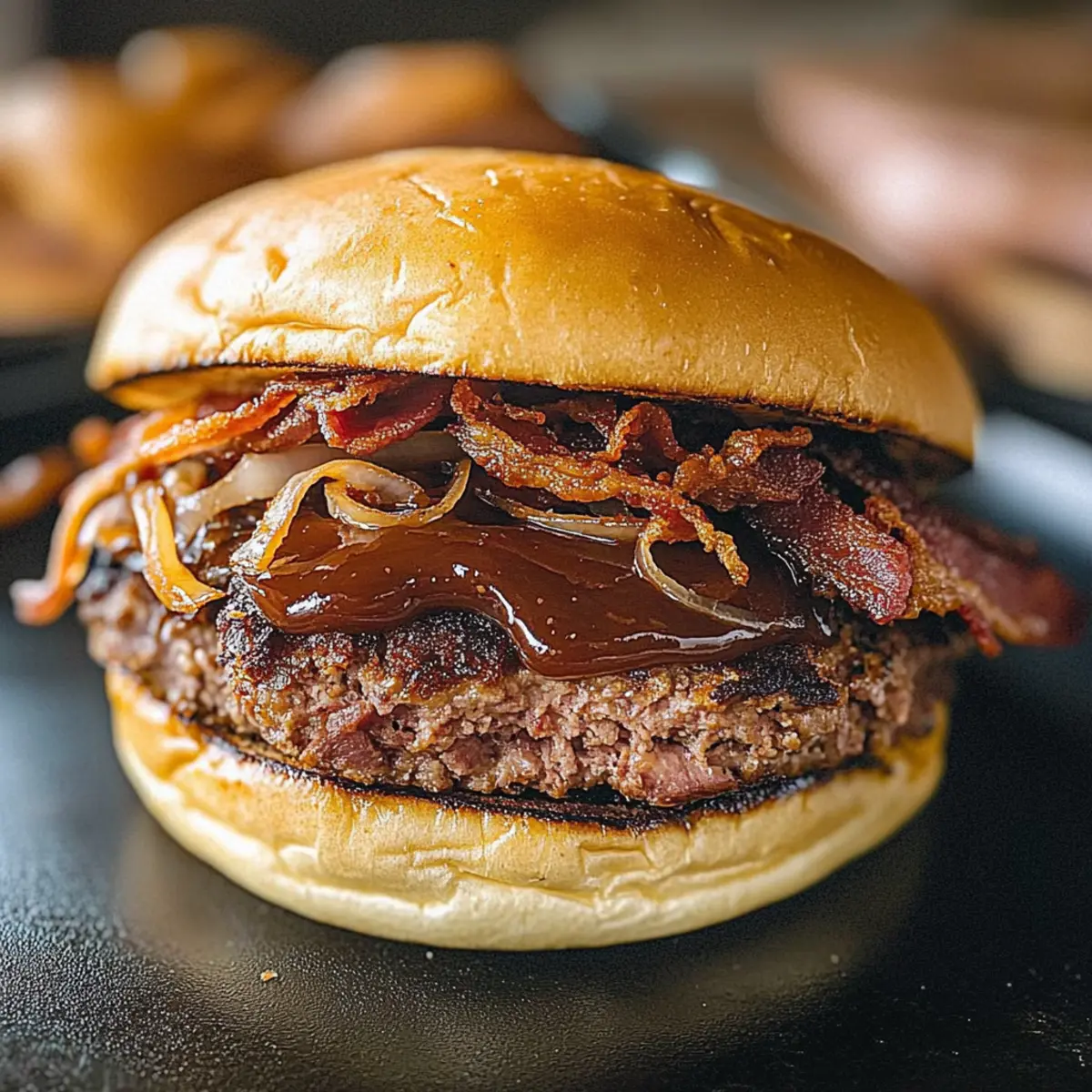 Savory BBQ Meatloaf Burger with Crispy Toppings Delight