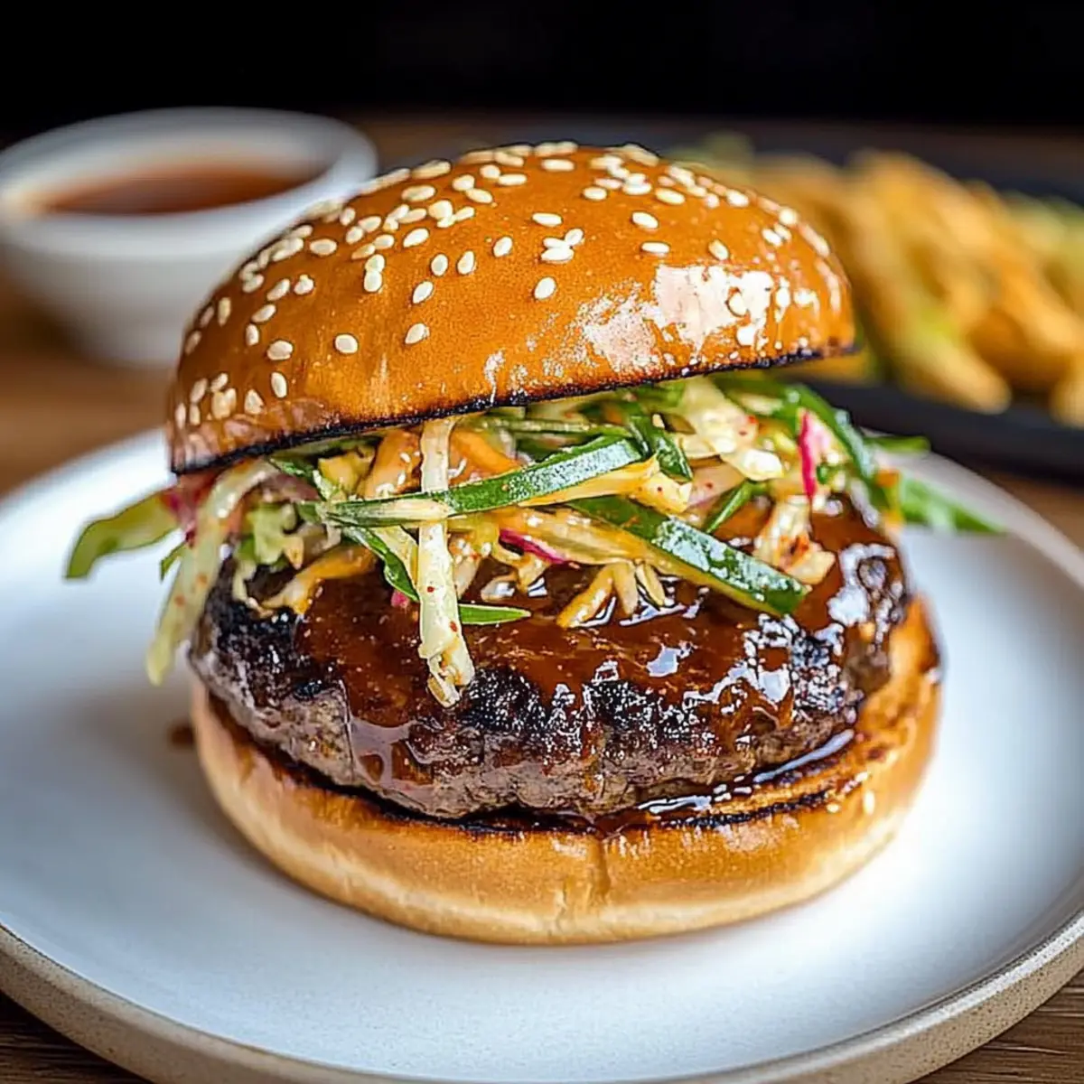 Savory Korean BBQ Burger with Zesty Kimchi Slaw Delight
