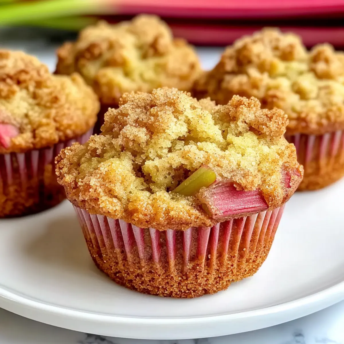 Quick Rhubarb Muffins with Crunchy Cinnamon Crumb Topping
