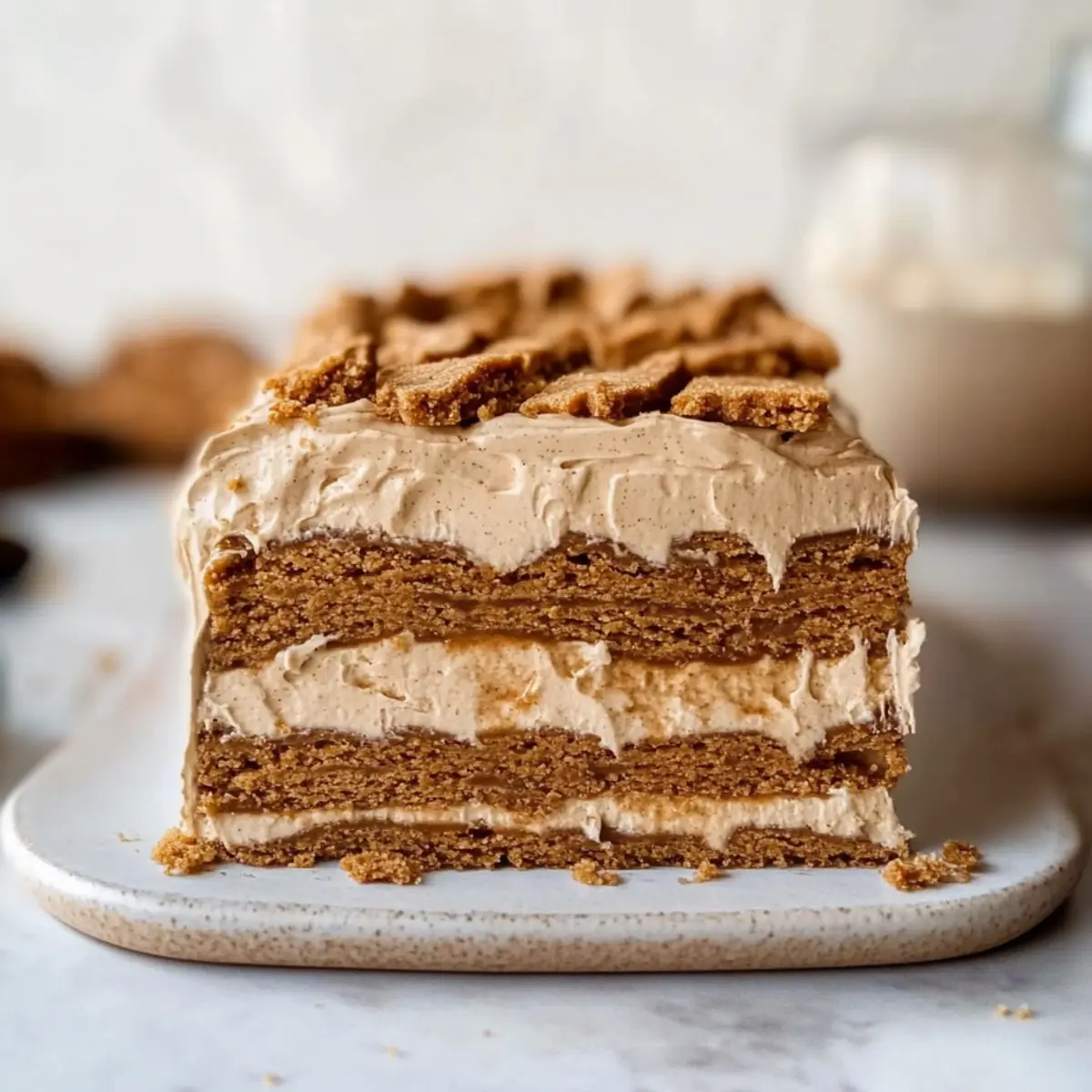 Irresistible No-Bake Cookie Butter Icebox Cake Delight