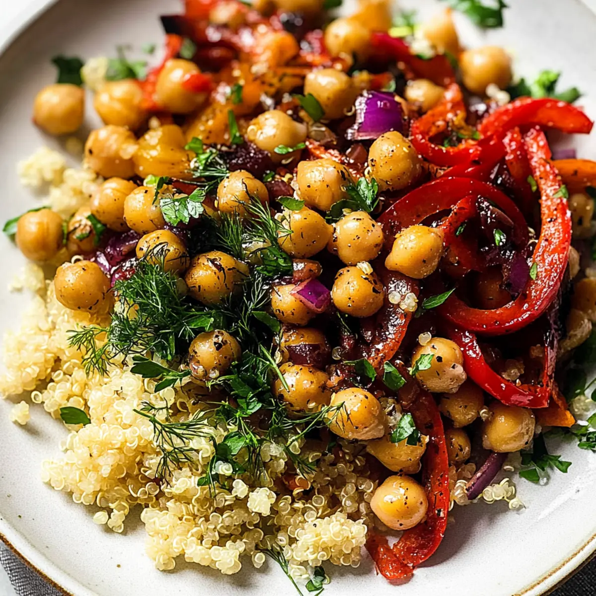 Cozy Roasted Red Pepper Salad with Crispy Chickpeas Delight