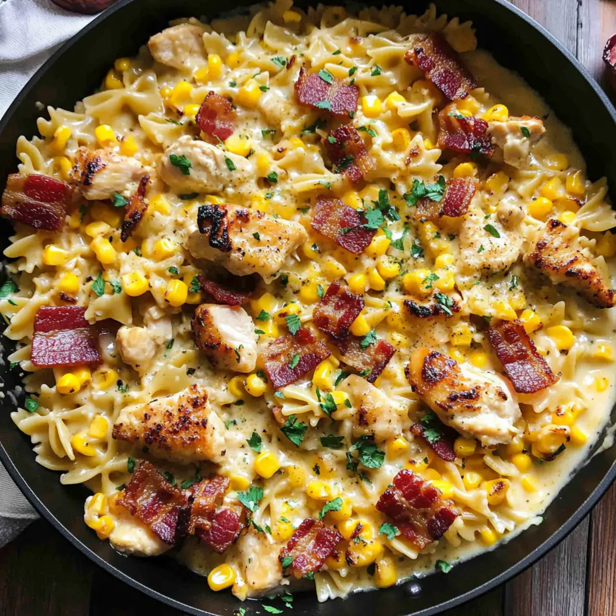 Creamy Chicken and Corn Pasta with Bacon: Quick Summer Delight