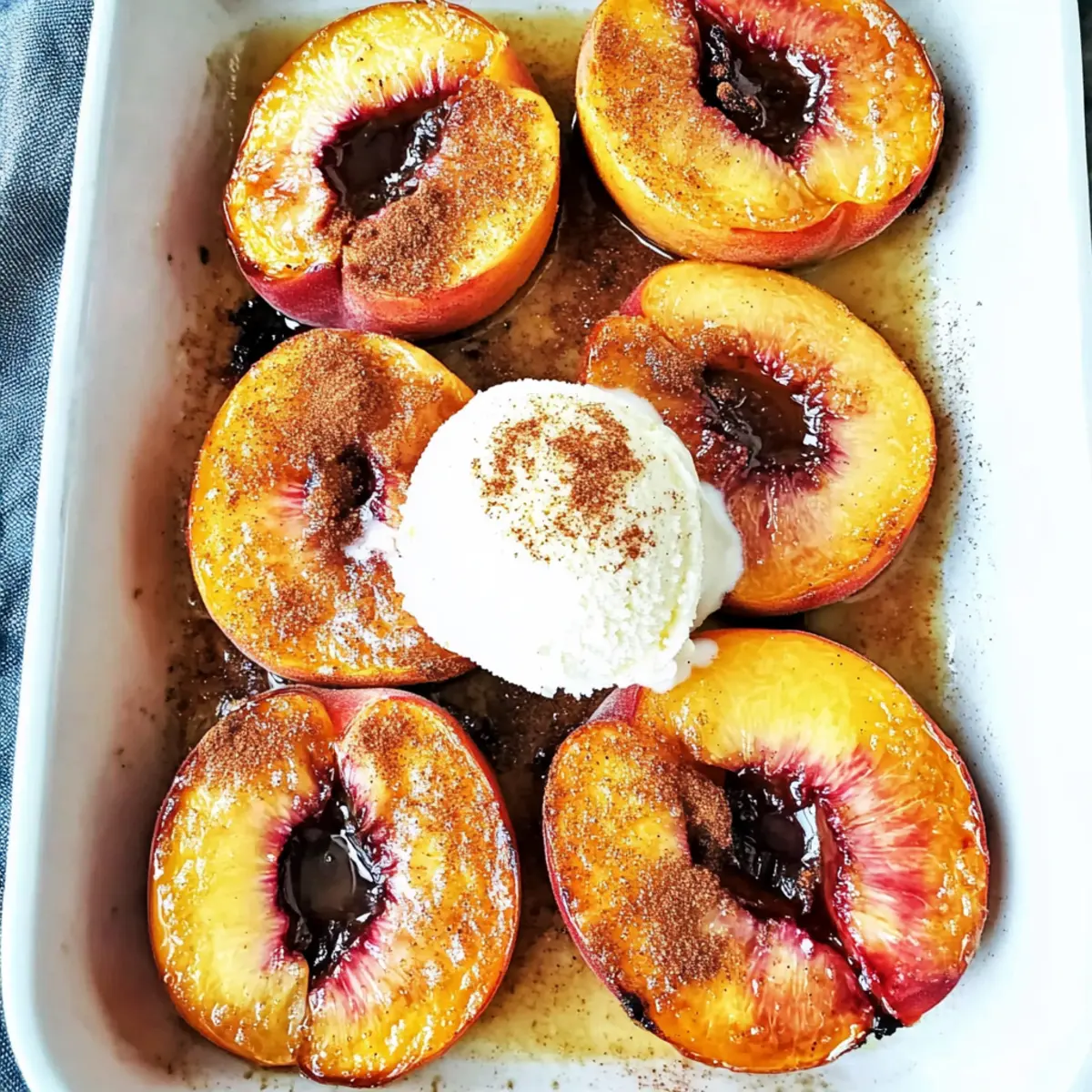 Cinnamon Sugar Baked Peaches with Ice Cream Bliss
