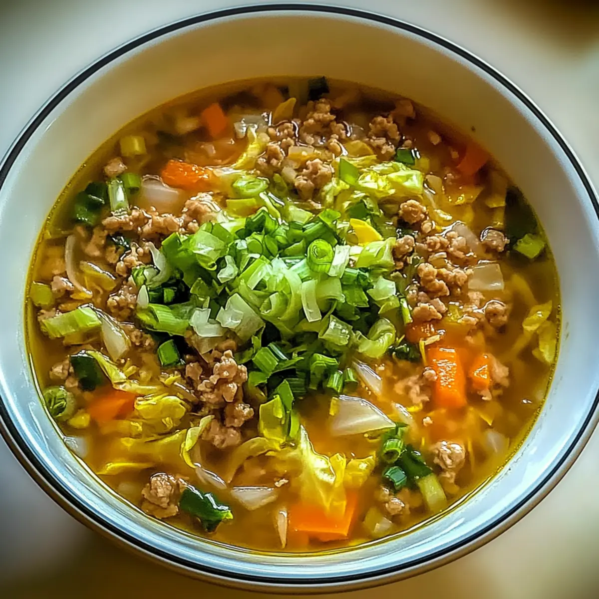 Savory Egg Roll Soup with Green Onions and Ginger Delight