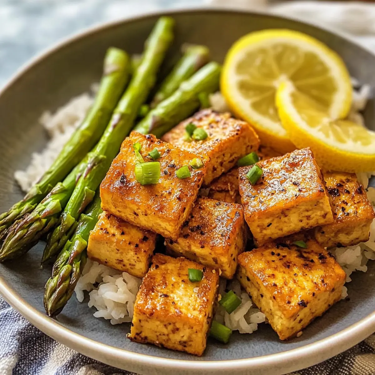Lemon Pepper Tofu and Asparagus for a Zesty Dinner Delight