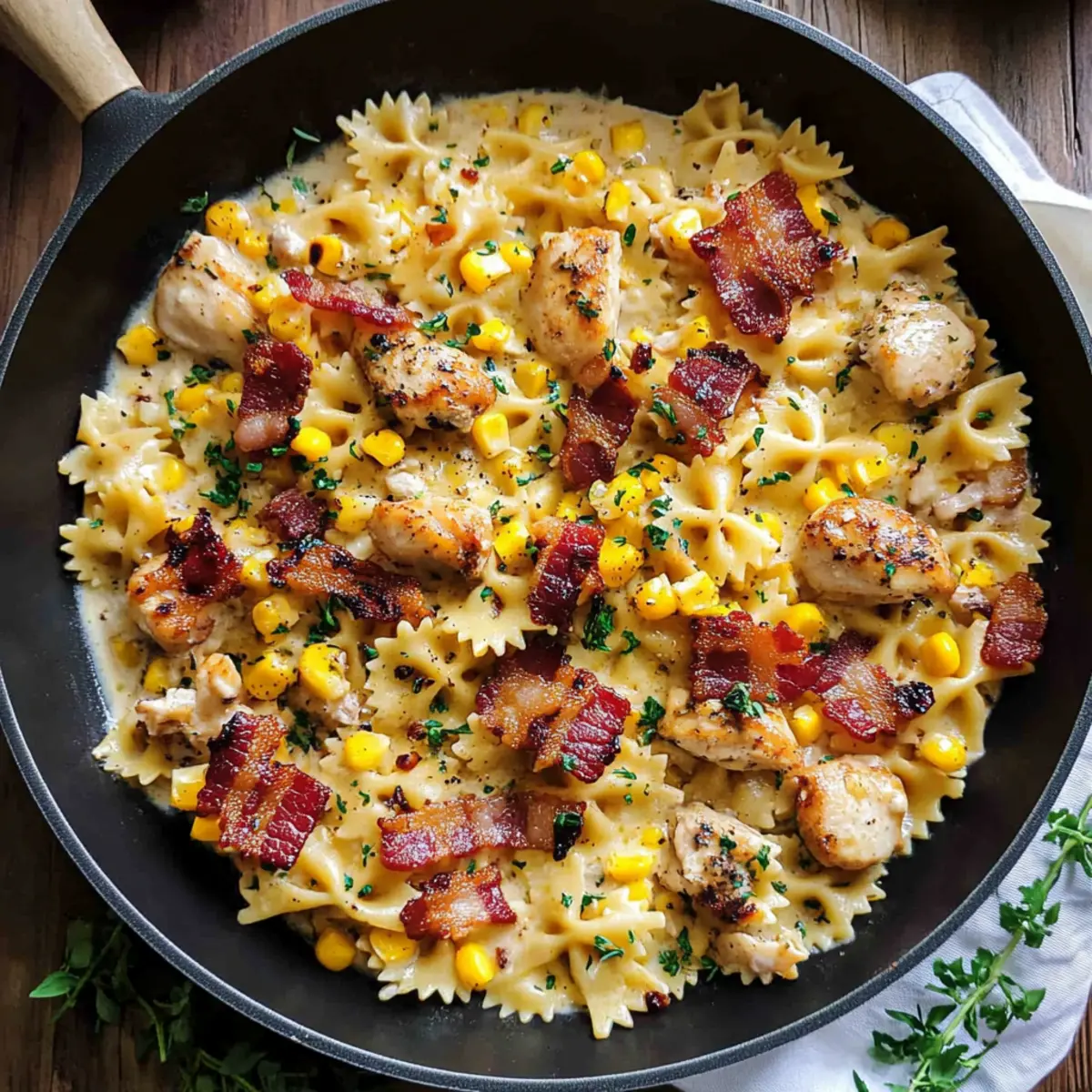 Creamy Chicken and Corn Pasta with Bacon: A Family Delight