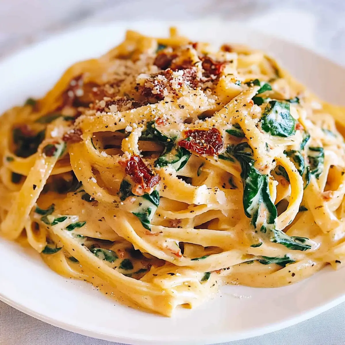 Linguine with Spinach and Sun-Dried Tomato Cream Sauce Bliss